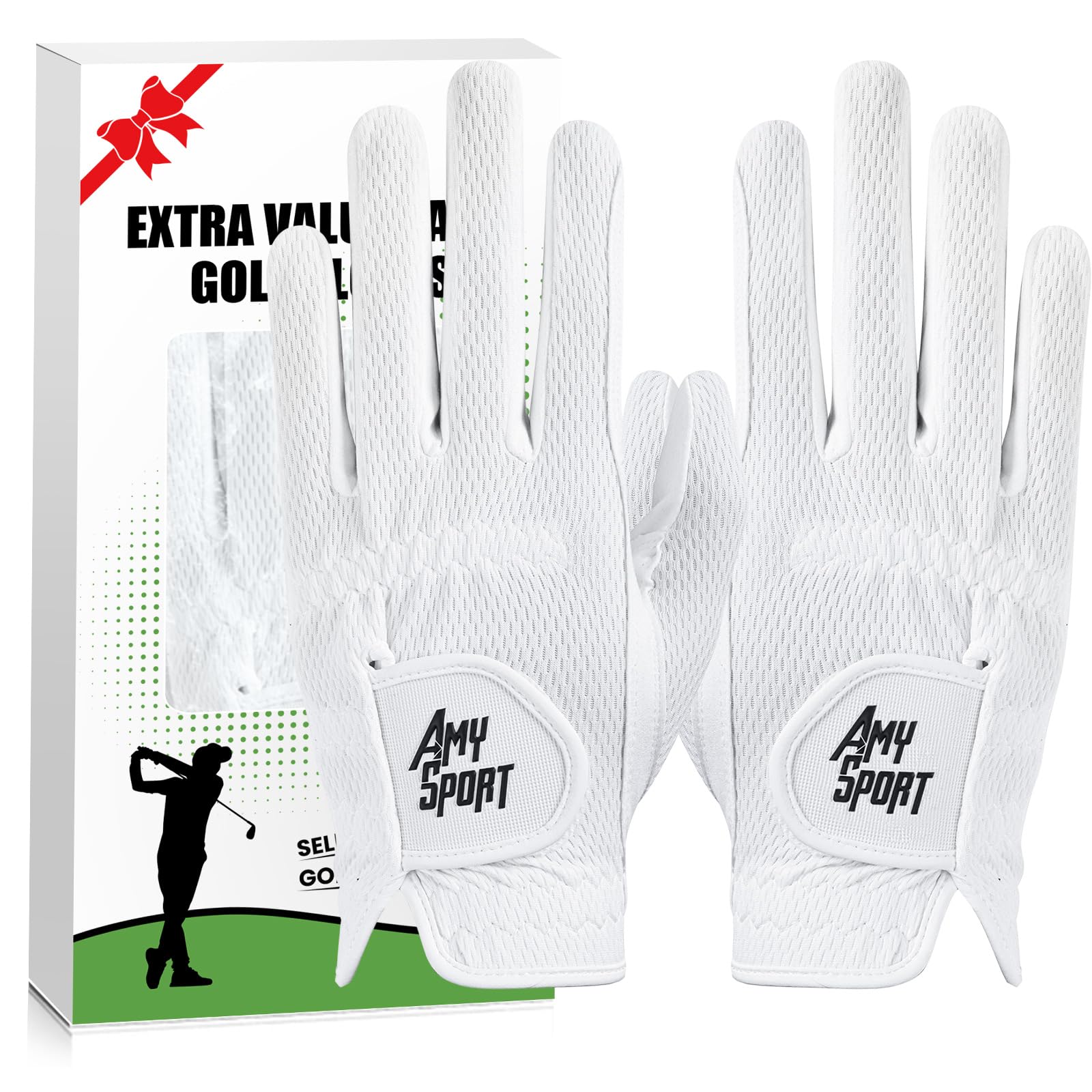 Golf Gloves Men Pair Left and Right Both Hand Rain Grip Lh Rh Weathersof No Sweat All Weather Grips Soft Comfortable Gray Green Size Small Medium ML Large XL