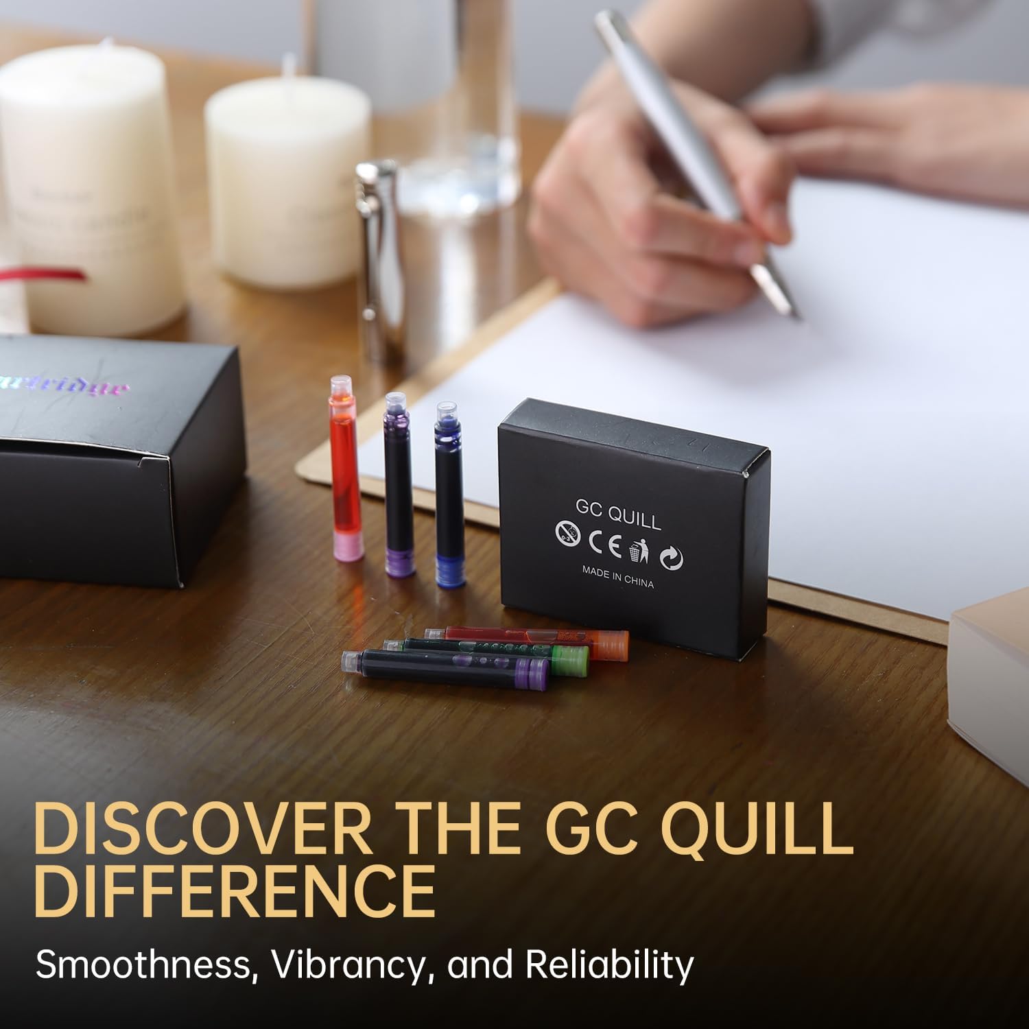 GC QUILL Fountain Pen Set + 90 Ink Cartridges (Assorted Colors) – Elegant Writing Gift Set for Calligraphy, Journaling