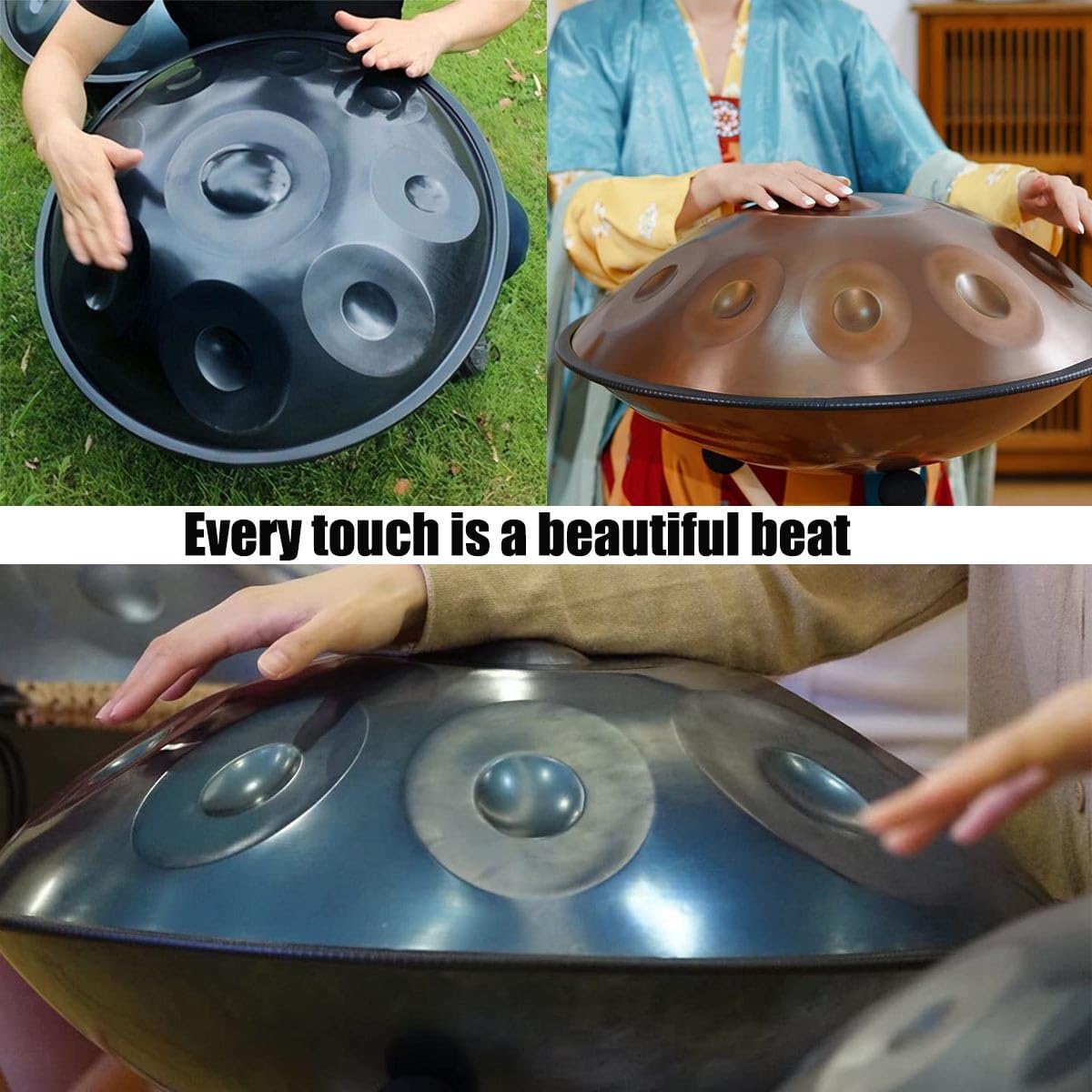 Handpan 432 Hz professionale Tamburo a Mano In Acciaio Da 22 Pollici, 440 Hz Strumento a Tamburo Hand pan Harmonic per Meditazione, Yoga, Guarigione Sonora(Gold,10 Notes/432Hz)