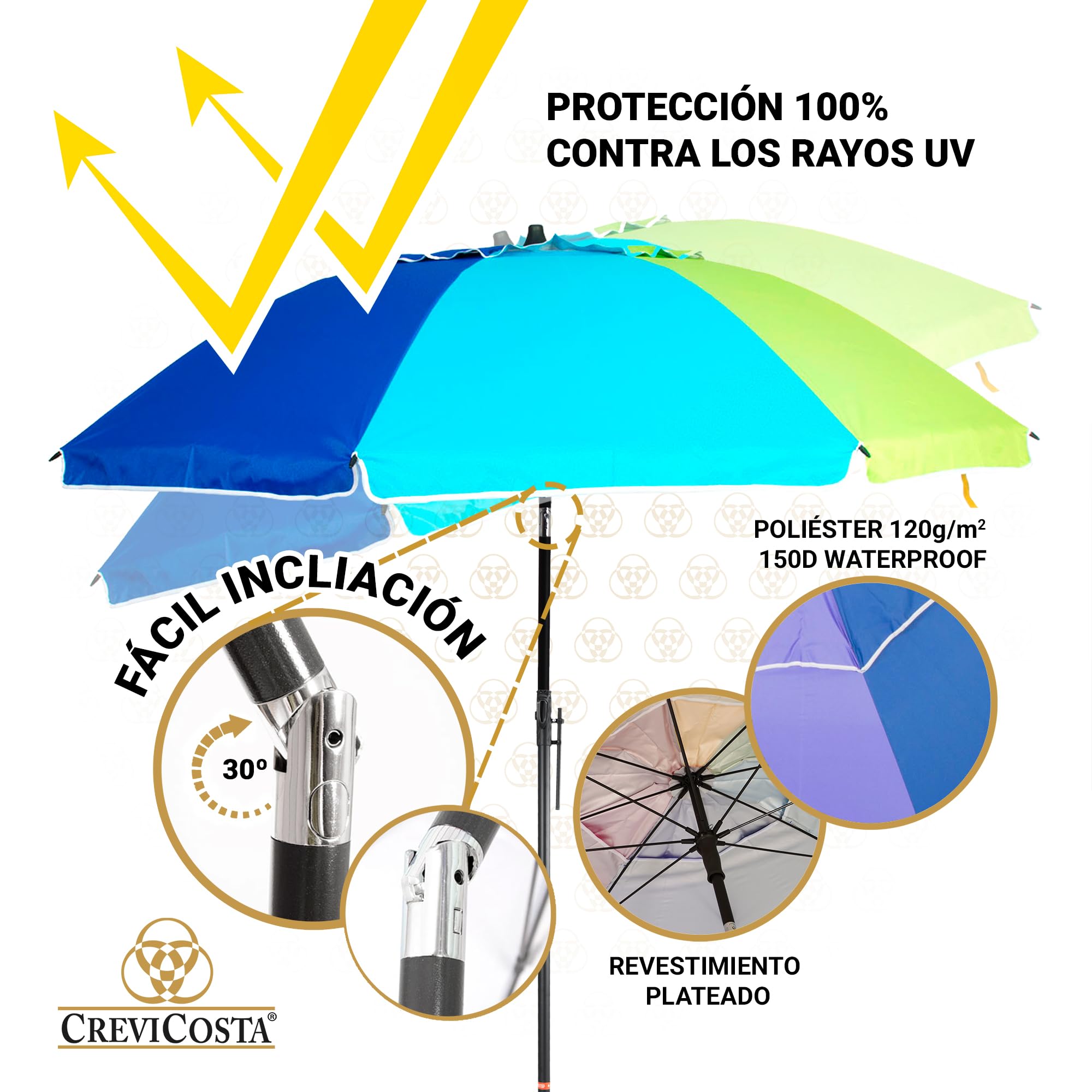 CREVICOSTA QUALITY MARK MARCAS DE CALIDAD Neuheit! Sonnenschirm 200 cm mit Spirale und Stange komplett Stolz, Rosa