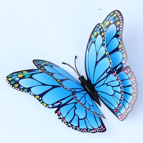 Miniatura 5 de Decoración de pared de mariposa 3D, 12 piezas de alas dobles de mariposa, decoración de mariposa azul para habitación, calcomanías de mariposa para