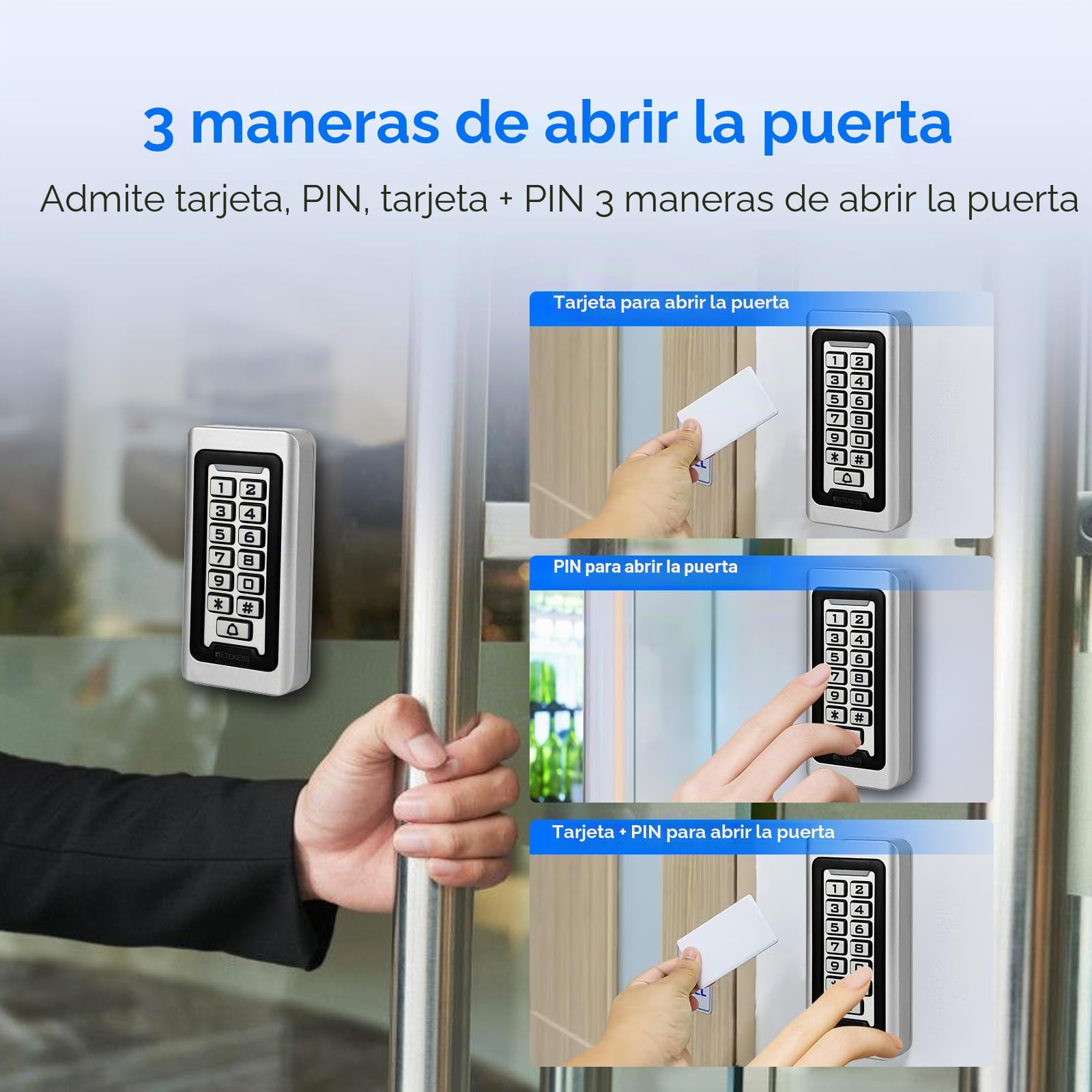 Retekess T-AC03 Control de Acceso Puerta, Teclado Acceso Impermeable IP68, Teclado Táctil Proximidad para RFID Sistema de Control de Acceso 125KHz Retroiluminación 2000 ID Wigan 26 Garaje Departamento
