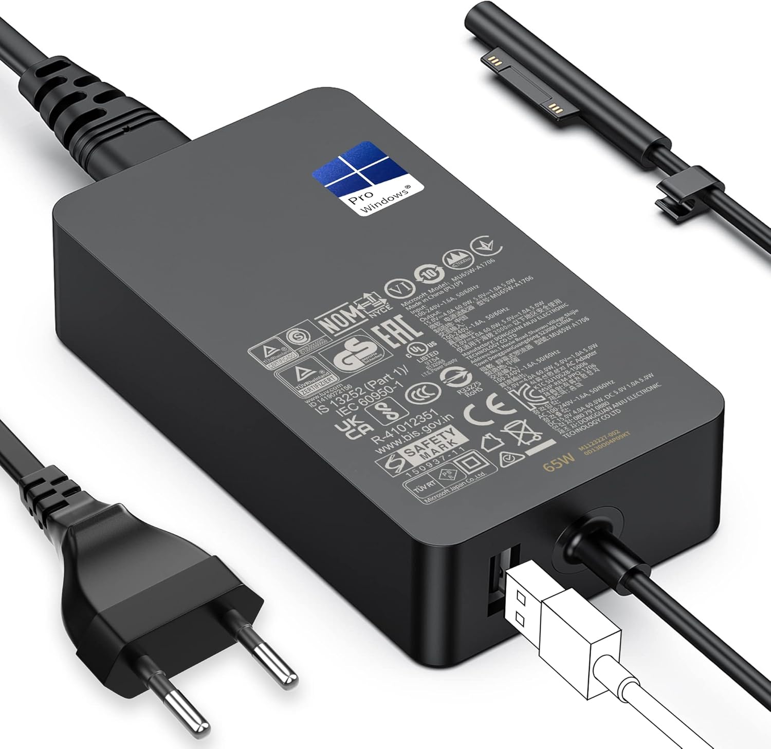 Surface Pro Ladegerät 65W 15V 4A Microsoft Surface Ladekabel Netzteil für Surface Pro 9/Pro 8
