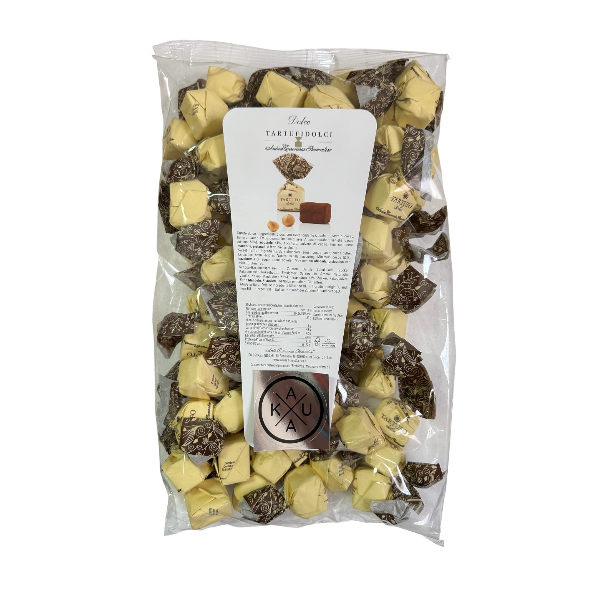 Tartufi dolci neri, Schokoladentrüffel dunkle Schokolade von Antica Torroneria Piemontese, Trüffel-Pralinen aus Italien Schokoladentrüffel mit Haselnüssen, lose, 1 kg KAUKAU Edition,