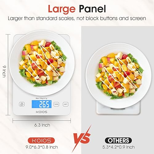 Vista 3 de KOIOS - Báscula de cocina digital de 33 lb, báscula de alimentos digital de 15 kg, peso en gramos y onzas para cocinar y hornear, graduación precisa