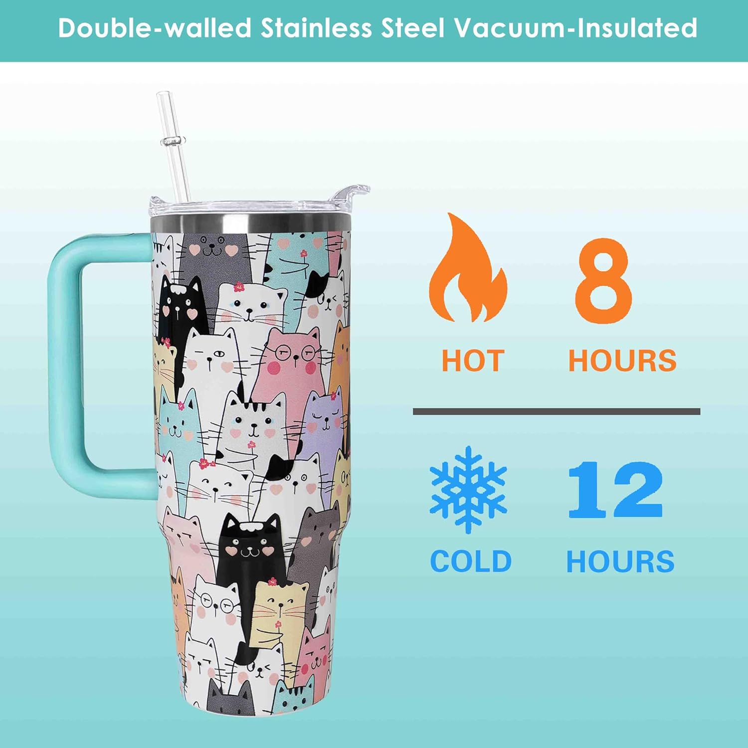 30 oz Cats Lover Gift Tumbler with Handle Straw Lid 30oz Cats Themed Water Bottle Double Stainless Steel Insulated Basketball Cup Travel Coffee Mug