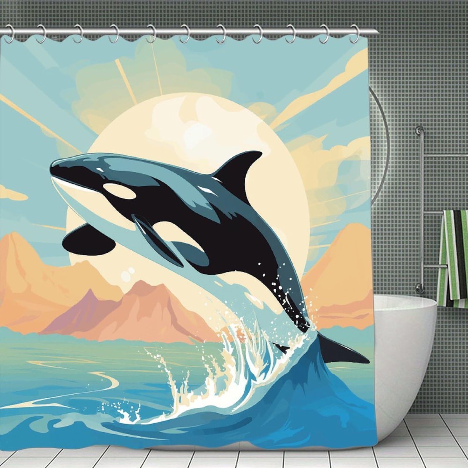 VstaDank Orca in The Sea Shower Curtain Light-Weight Blackout Bathroom Curtain Washable Shower Liner 71x71 Inch Bath Curtain with Metal Holes Bathtub Bath Room