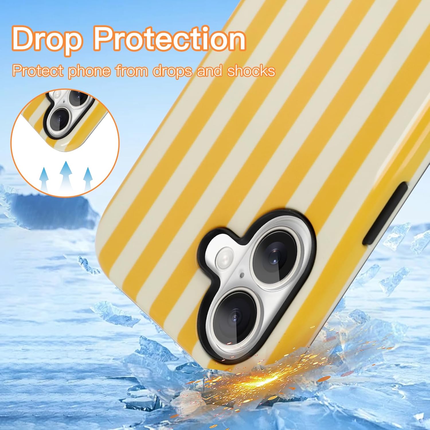 KANGHAR Case for iPhone 17 Compatible with Magsafe Cute Yellow Stripes Scratch Resistant Hybrid 2-Layer Hard Protective Phone Cover for Girl Women Boy Men 6.1 Inch