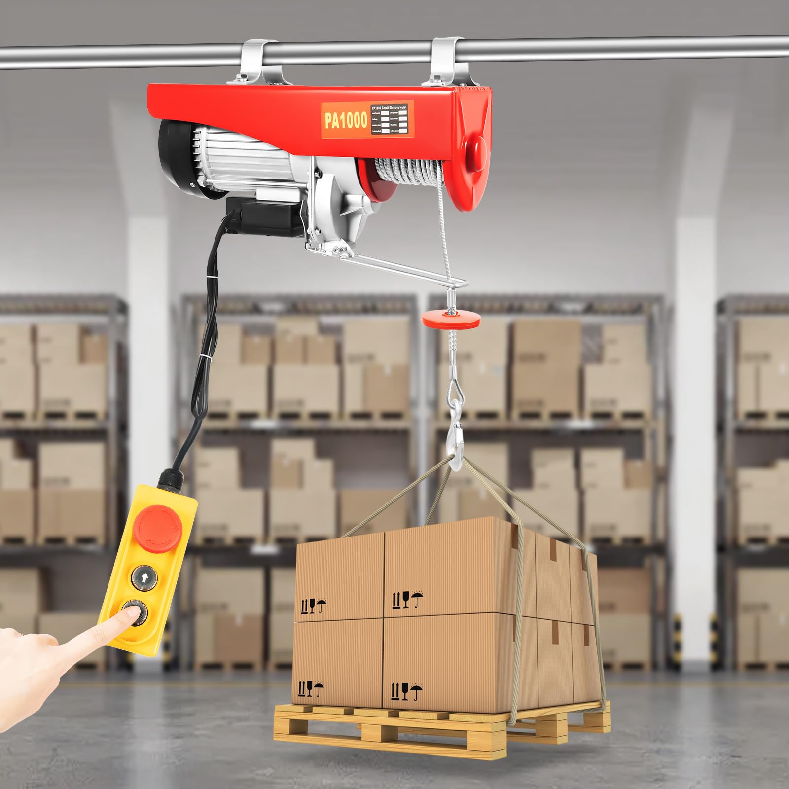 800KG/1000KG Elektrischer Flaschenzug Seilzug Elektrische Winde Drahtseilzug Hebezeug Kettenzug Fabrikseilwinde mit 12 Meter Kabel 1350–1450 W (1000KG)