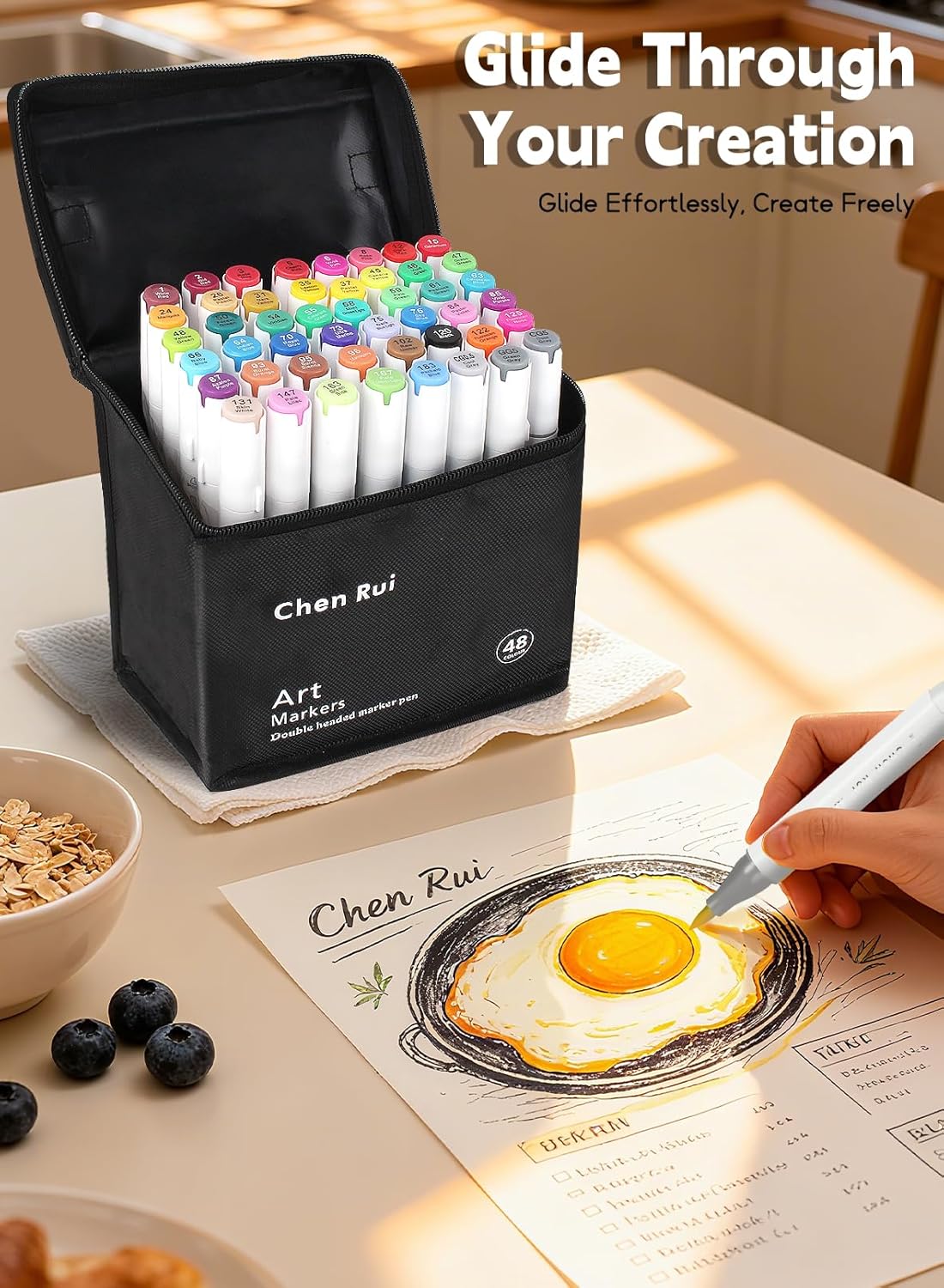 YHC 80 Colors Alcohol Markers Brush Tip with Free App, Dual Chisel & Brush Tips Alcohol Based Markers for Adults Coloring, Chen Rui Alcohol Brush Pens for Painting, Drawing Illustration, Sketching - Image 7