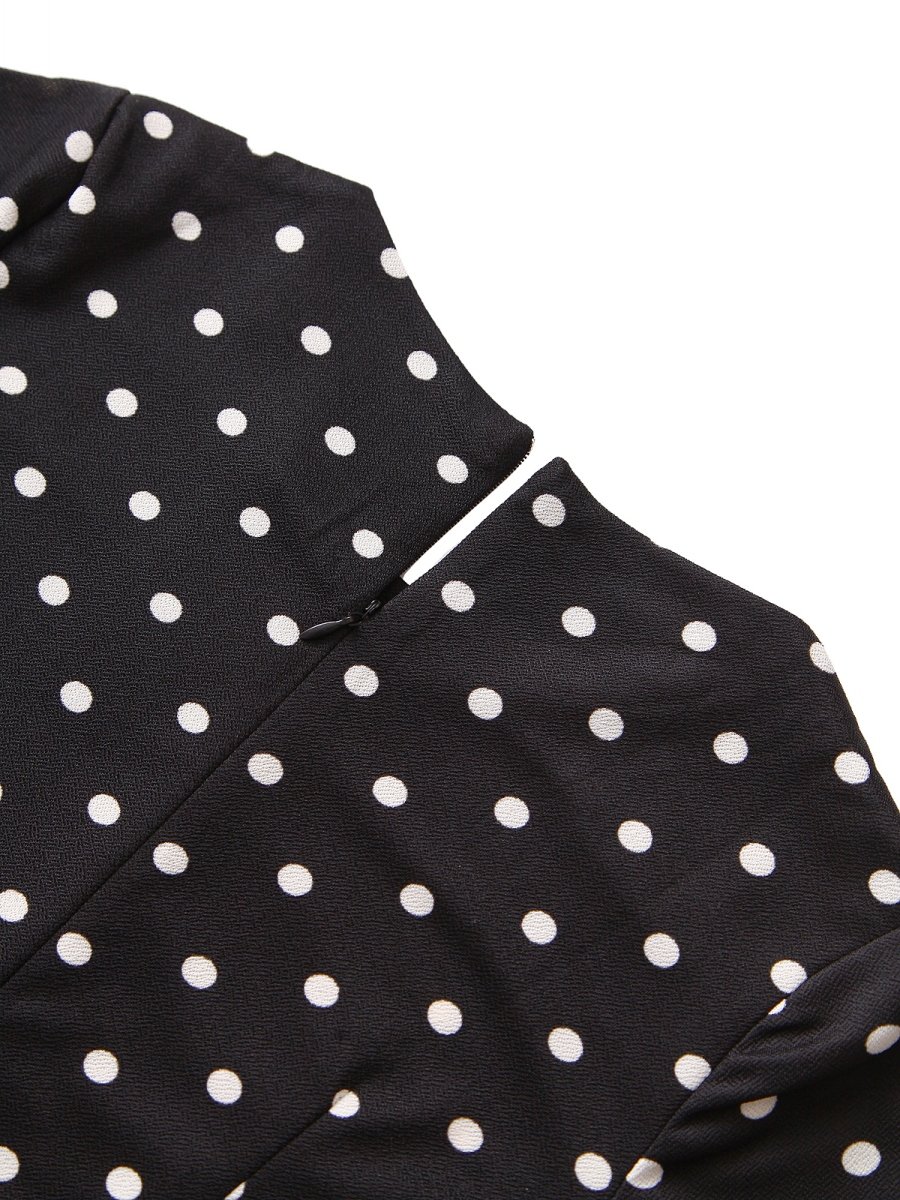 CISMARK Women's Vintage Polka Dot Pencil Dress - Short Sleeve, Slim Fit, Falbala Hem, Blackish Green - View #5