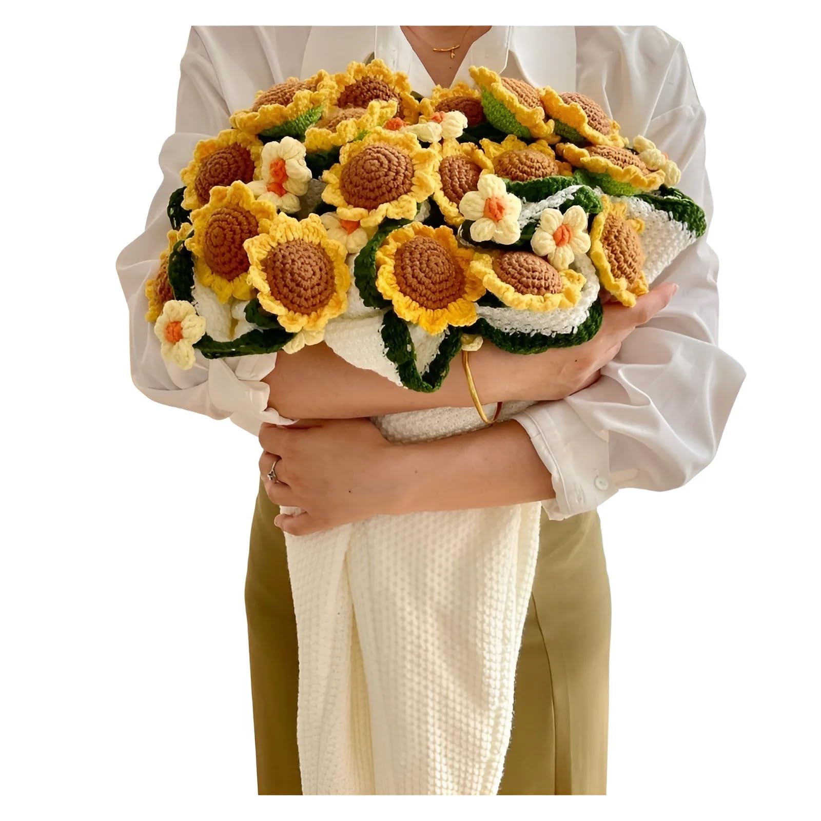 TRRYUIP Bouquet Blanket Handmade wool sunflower blanket bouquet for birthday Mother's Day Valentine's(155cm about 50)