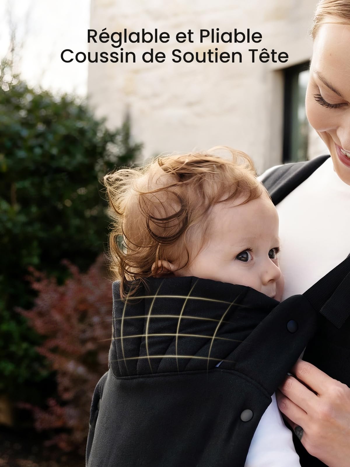 Porte-bébé Physiologique et Ergonomique, Pour Nouveau-né à Tout-petit (3–20 kg / 0–24 mois), Boucle à Ouverture Rapide, Enfilage Facile avec Appui-tête, Léger et Confortable(Noir)