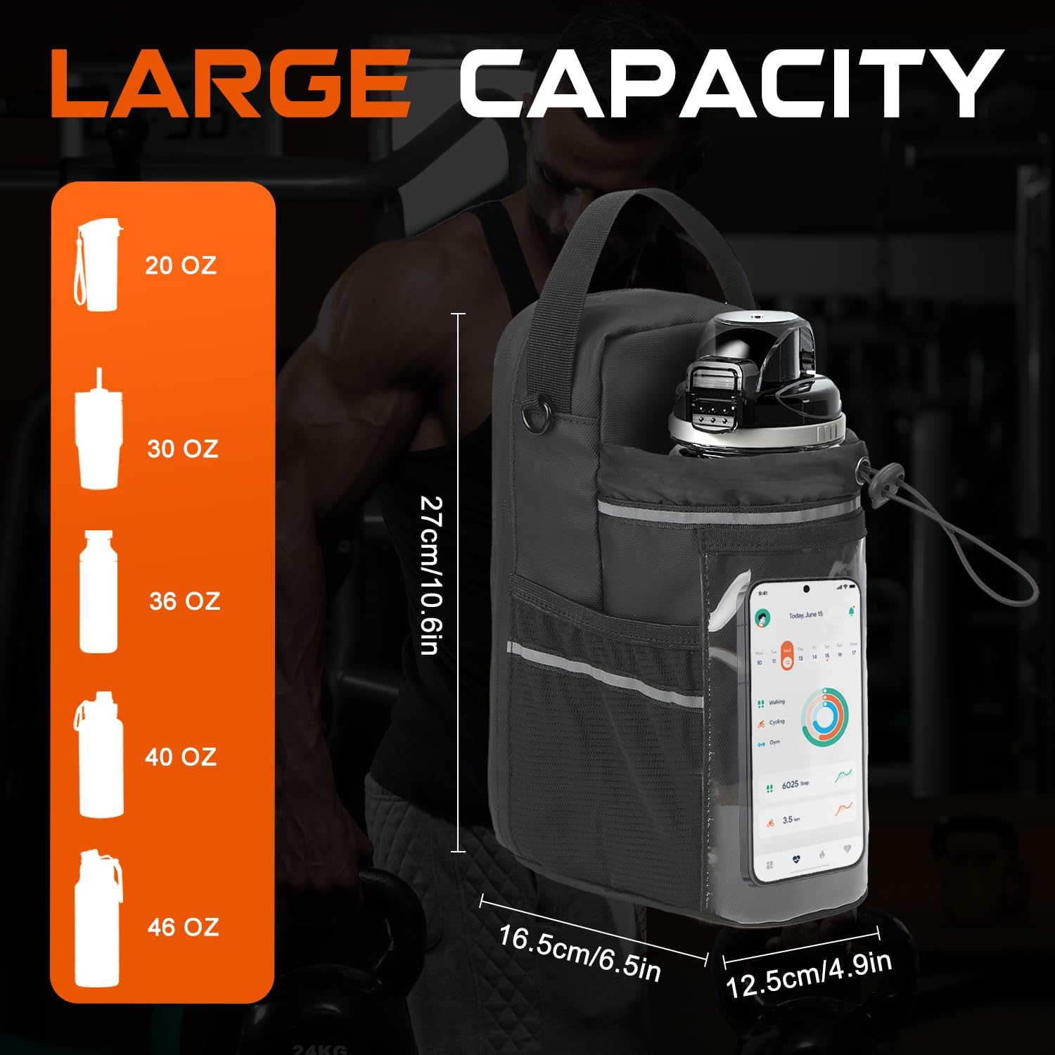 Magnetic Gym Bag for Men & Women, Magnetic Gym Water Bottle Bag with Touch-screenable Phone Pocket, Small Gym Pouch with 5 Strong Magnets, Sling Gym Bags for Fitness, Travel, Sports - Image 6