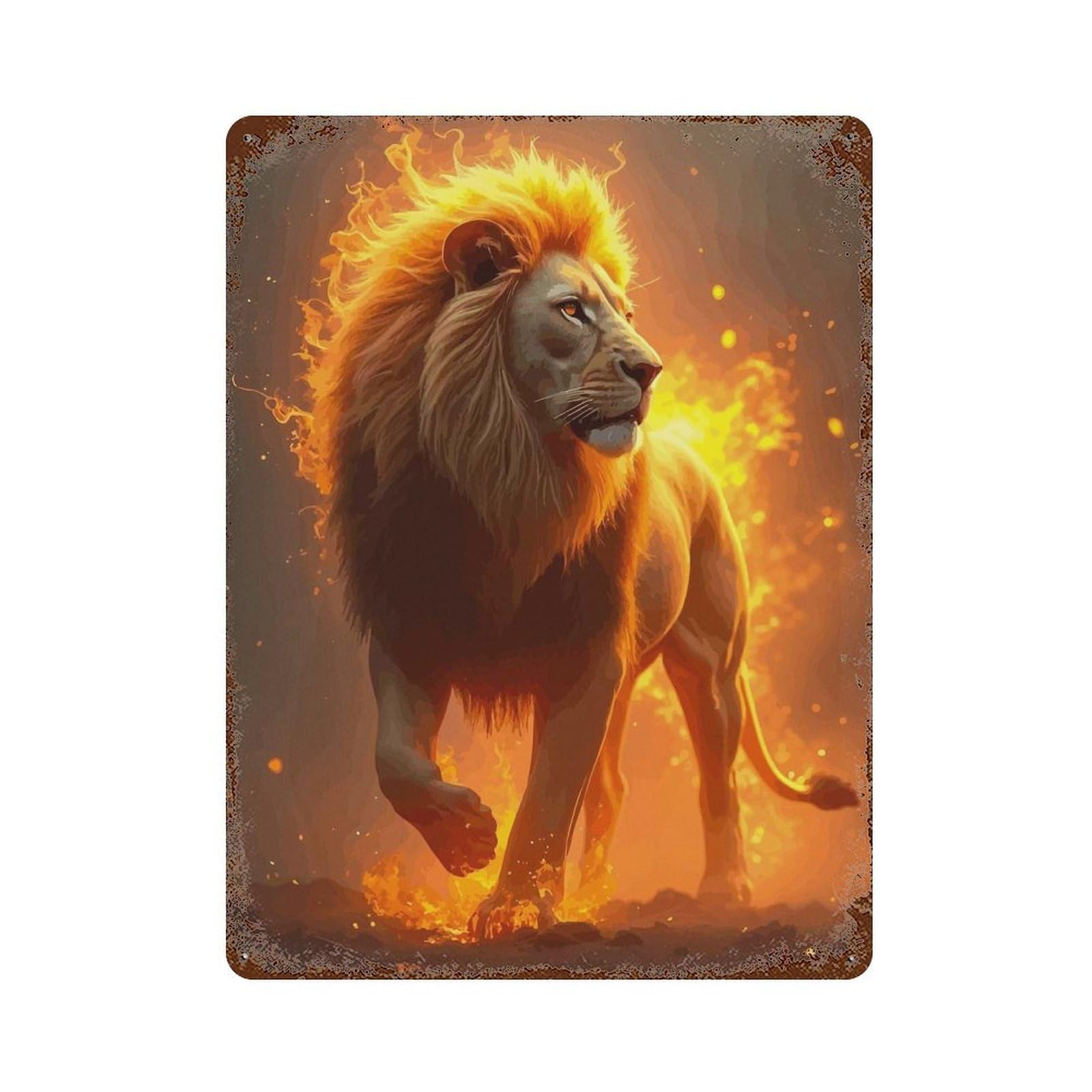 Fiery Lion Vintage Metal Tin Sign 15.7"x11.8", Ideal for Living Room, Hallway And Home Decor