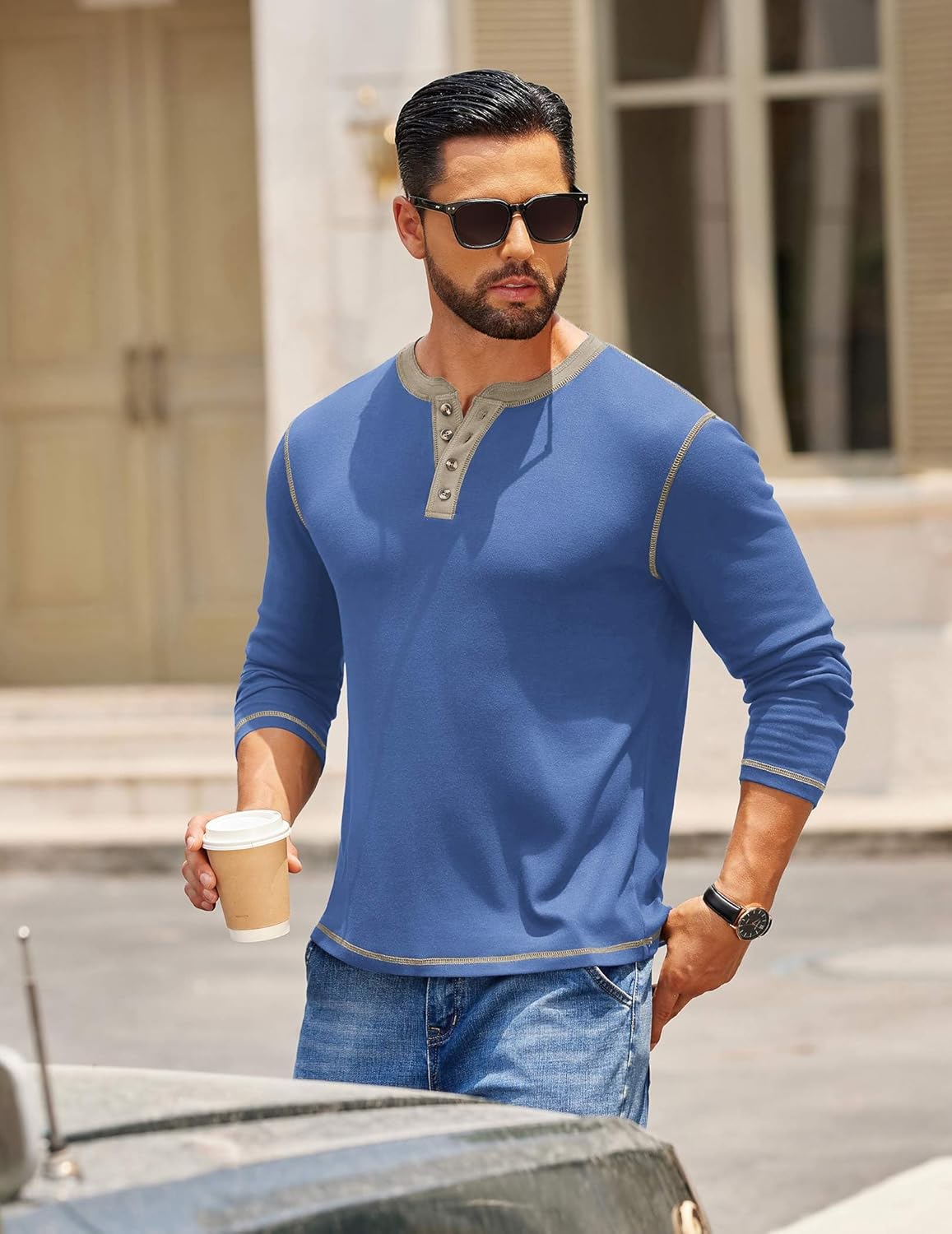 COOFANDY Mens Henley Shirts Long Sleeve Button T-Shirt Fashion Casual Pullover Shirts Soft Stretch Tees Tops - Image 3