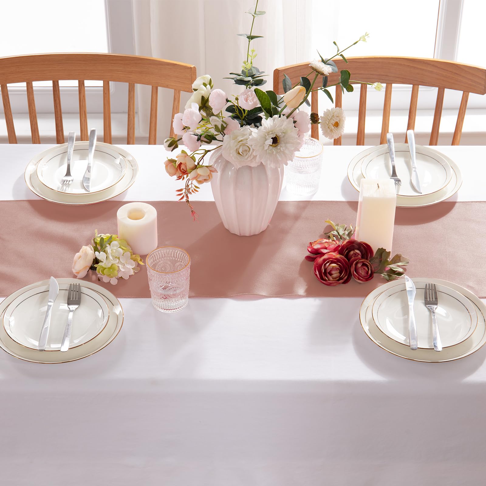 Satin-Tischläufer, 30,5 x 274,3 cm, glatter Seidenstoff, Tischläufer für Hochzeiten, Bankette, Partys, Geburtstage und Abschlussfeiern, 10 Stück