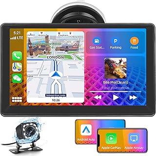 CAMECHO Wireless Carplay Android Auto Portable Car Stereo with Backup Camera, 7' Touchscreen Car Play Screen Car Radio with Bluetooth Hands-Free, USB/EQ/FM/Aux, Airplay, Autolink for 7-32V Car