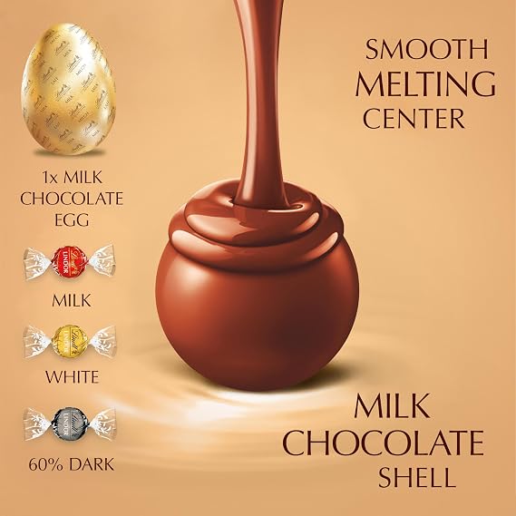 Lindt Lindor Assorted Chocolate Easter Egg 183g – Milk Dark and White Chocolate Truffles with a Smooth Melting Filling – Perfect for Easter Celebrations – Easter, gift