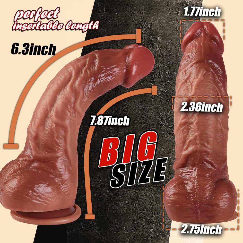 Lubisey 2.36'' Diameter Realistic Thick Dildo for G-spot Orgasm, 7.87'' Curved Shaft Big Huge Dildos with Strong Suction Cup, Silicone Dildos Realistic Penis Anal Dildo Toy Consolador para Hombre