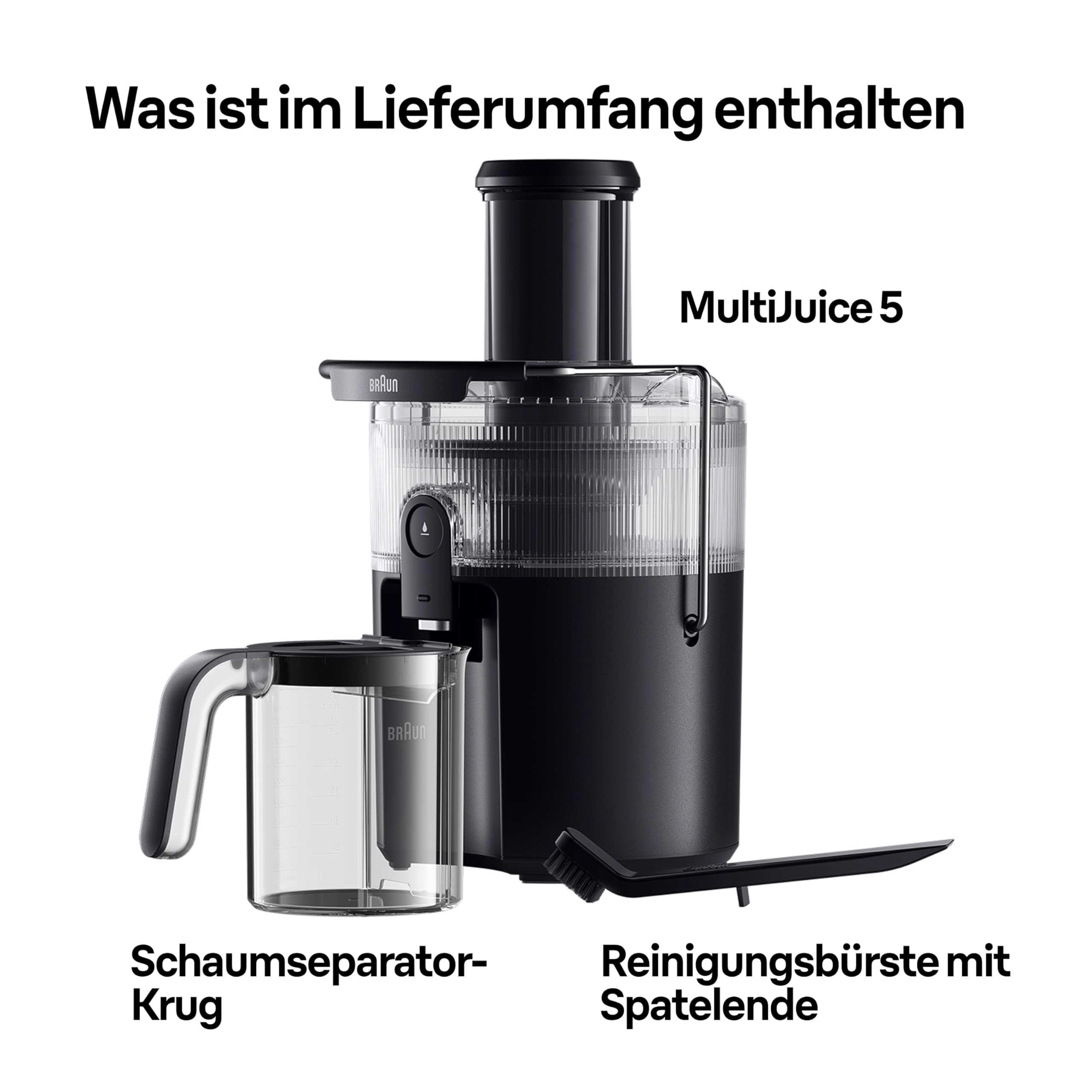 Braun MultiJuice 5 SJ500, Zentrifugalentsafter mit ColdXtract-Technologie, 75 mm Einfüllöffnung, 1,5L Fruchtsaftbehälter, Anti-Tropf-System, 4-faches Sicherheitssystem, Edelstahlfilter, 800W, Schwarz