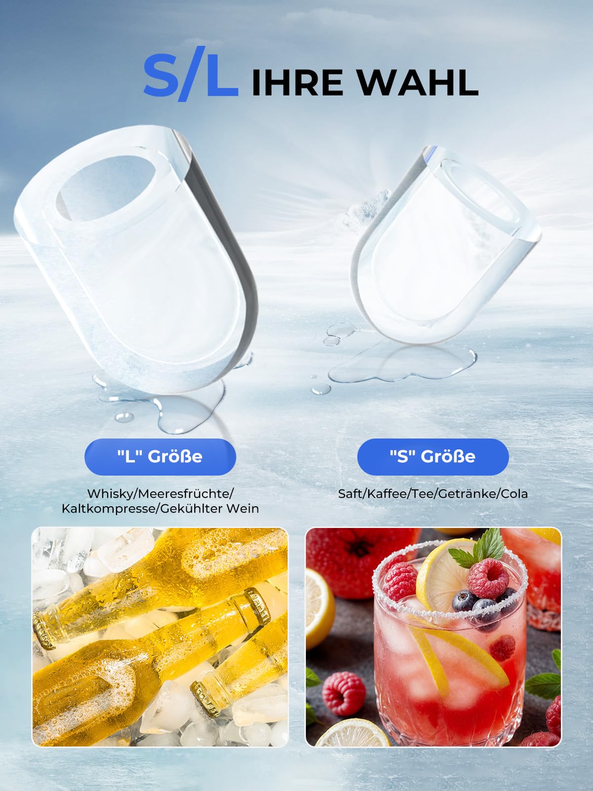 FOHERE Eiswürfelmaschine, Eiswürfel in 5 Minuten, 14KG in 24 Stunden, Selbstreinigender Mini Eiswürfelbereiter, 2 Eiswürfel Größen für Küche, Büro, Bar und Party (Tiefschwarz)