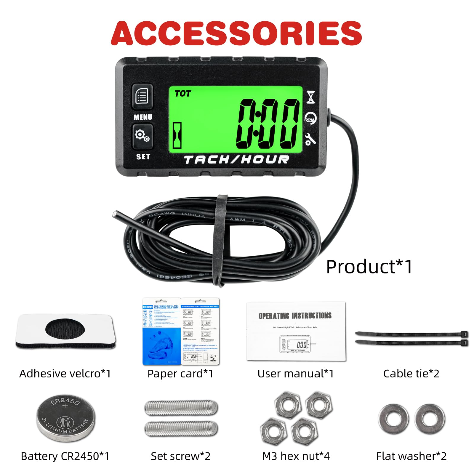 HM058 Compteur d'heures numérique Rappel SVC Fonction Bluetooth Utilisé pour tondeuses à gazon, motos, tracteurs, nettoyeurs haute pression, tronçonneuses, motoneiges et