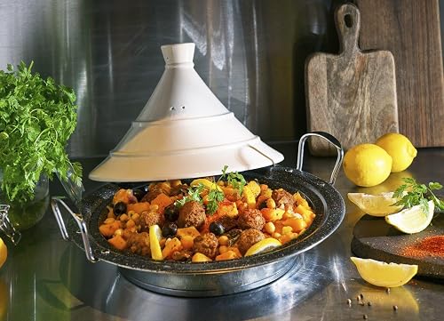 Baumalu, Stainless Steel tagine 30 cm with White Ceramic lid, Suitable for All Heat Sources Including Induction, Elegant and Durable Design, Size 30 cm, Colour: White, Stainless Steel - 4