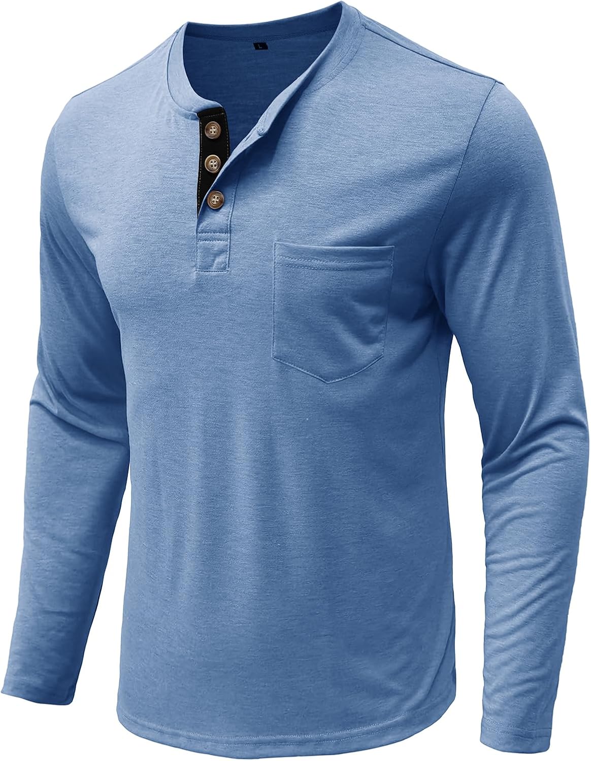 Men's Long Sleeve Henley Shirt Cotton Blend Casual Basic Top Fashion Button T-Shirt with Pocket - Image 3