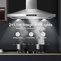 Vista 6 de Campana extractora Tieasy de 30 pulgadas, campana de ventilación de cocina de montaje en pared de 450 CFM en acero inoxidable, campana