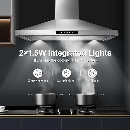 Miniatura 6 de Campana extractora de 30 pulgadas para montaje en pared, campana de ventilación de cocina de 450 CFM en acero inoxidable, campana de ventilación de