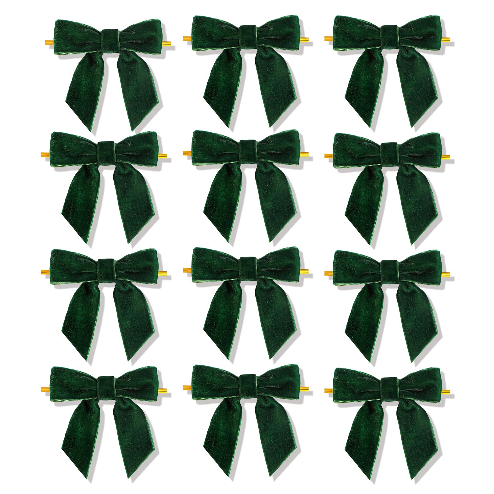 Pryon 12Pcs Christmas Tree Bows,Velvet Bow Ribbon Ornaments Vintage Wreath Hanging Gift Decoration Large Garland,for DIY Crafts Indoor Kitchen Outdoor Wreaths Garland Holiday Party Xmas Decor (Green)