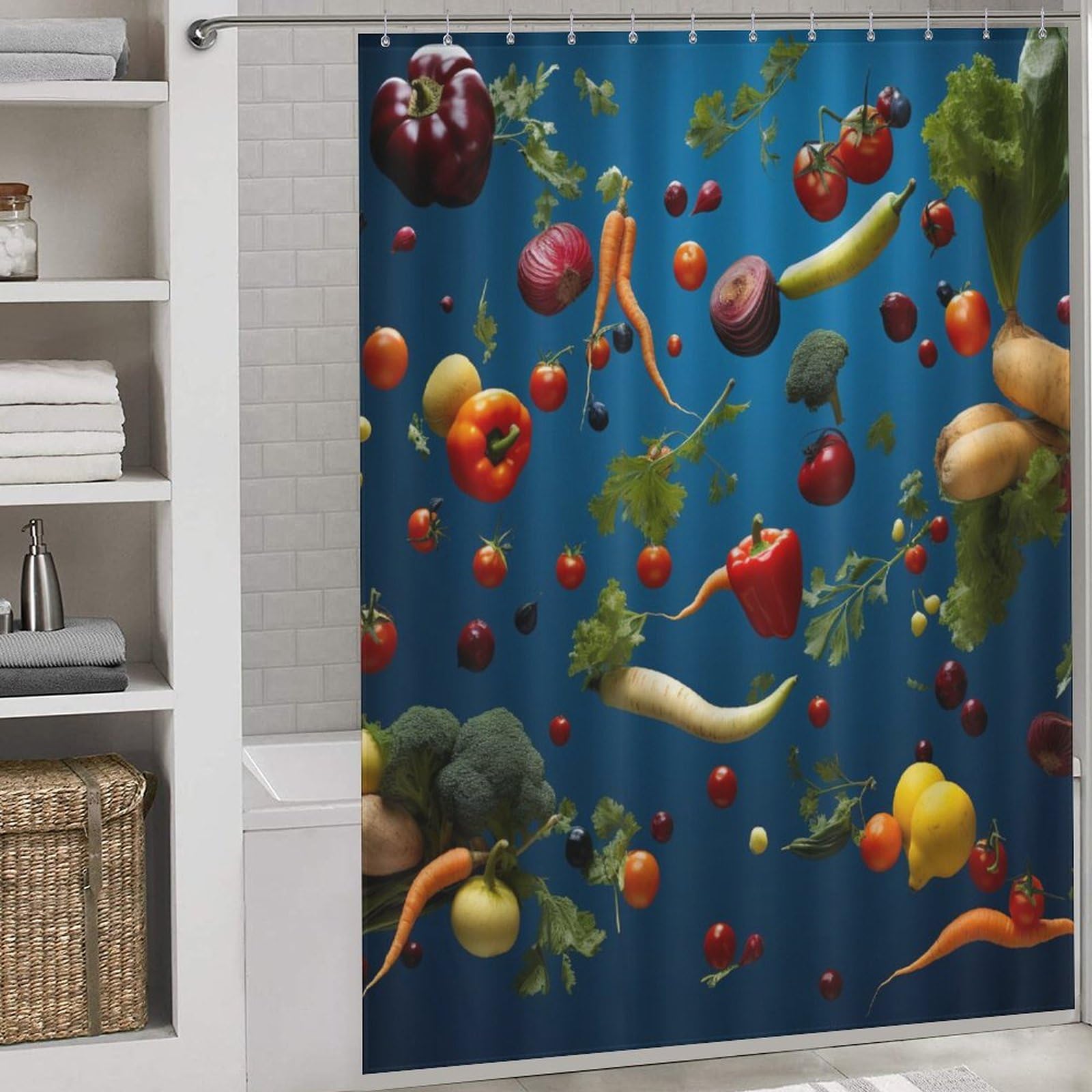 Rideau de bain légume imperméable pour dynamiser votre rituel du matin
