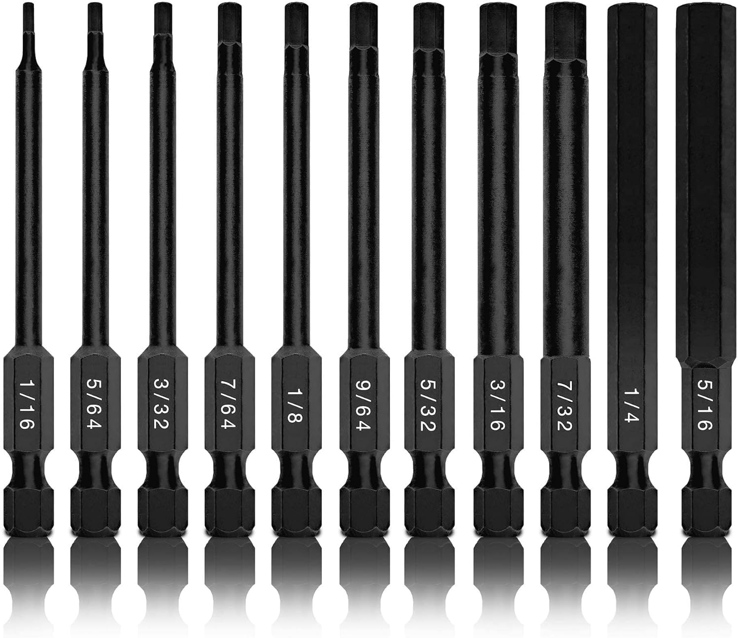Neiko 01147A Hex Allen Power Bit Set, 11-Piece SAE Sizes 1/16" to 5/16" | Magnetic Hex Head Bits | 3" Quick Release Shanks | Premium S2 Steel | Compatible with Power Drills and Impact Drivers