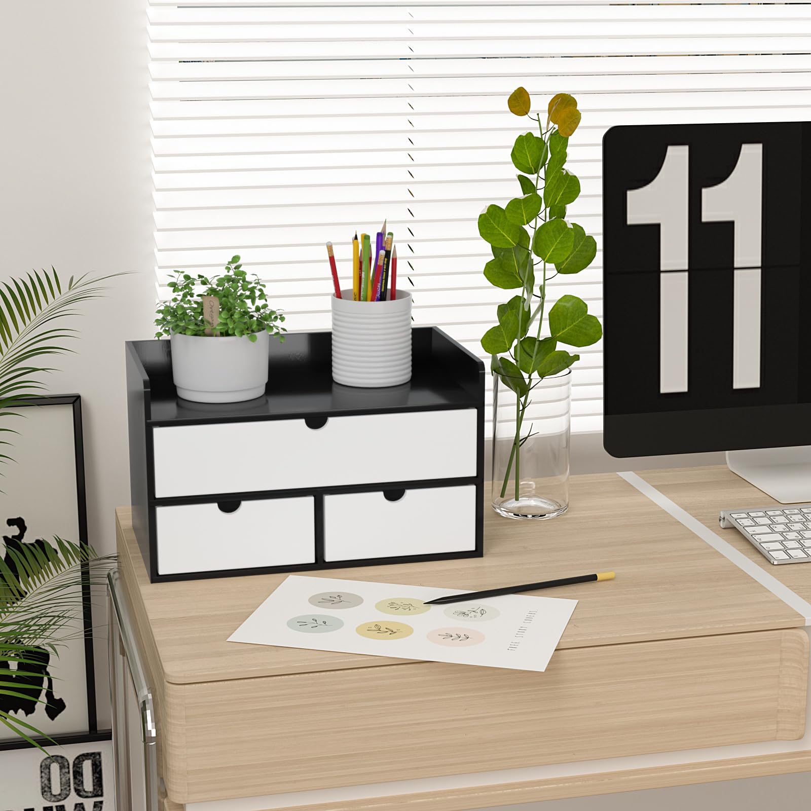 Desk Organizer with Drawers - Bamboo Desktop Organizers Storage | Wood ...