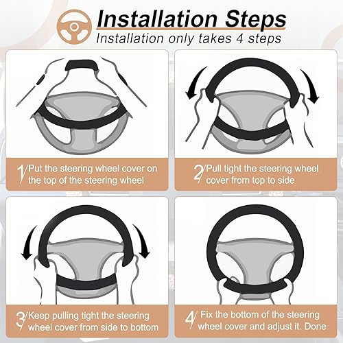 Miniatura 5 de Alpmosn Funda Elástica Extensible para Volante, Microfibra Transpirable de Seda de Hielo, Antideslizante, Accesorios de Interior de Automóvil,