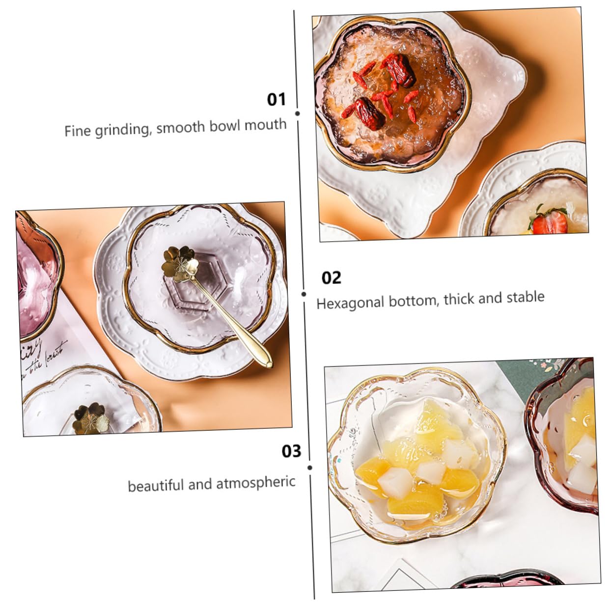 SOLUSTRE 1Pc Beautiful Transparent Glass Ice Cream Bowl Decorative Sweet Bowl for Desserts Smooth Edges Dishwasher Microwave and Crack Resistant Design