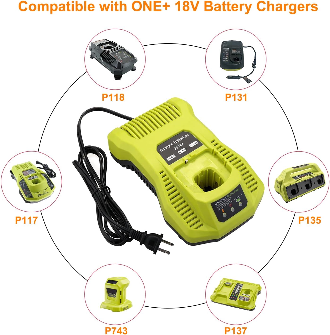 SKYON 18V P117 Rapid Charger for P117 P118 P131 Battery Charger Compatible with Ryobi One+ P193 P192 P191 P190 P189 P194 P145 P102 P107 P108 PBP007 PBP005 PBP006 PBP004 PBP003 PBP002 RB18L50 Battery
