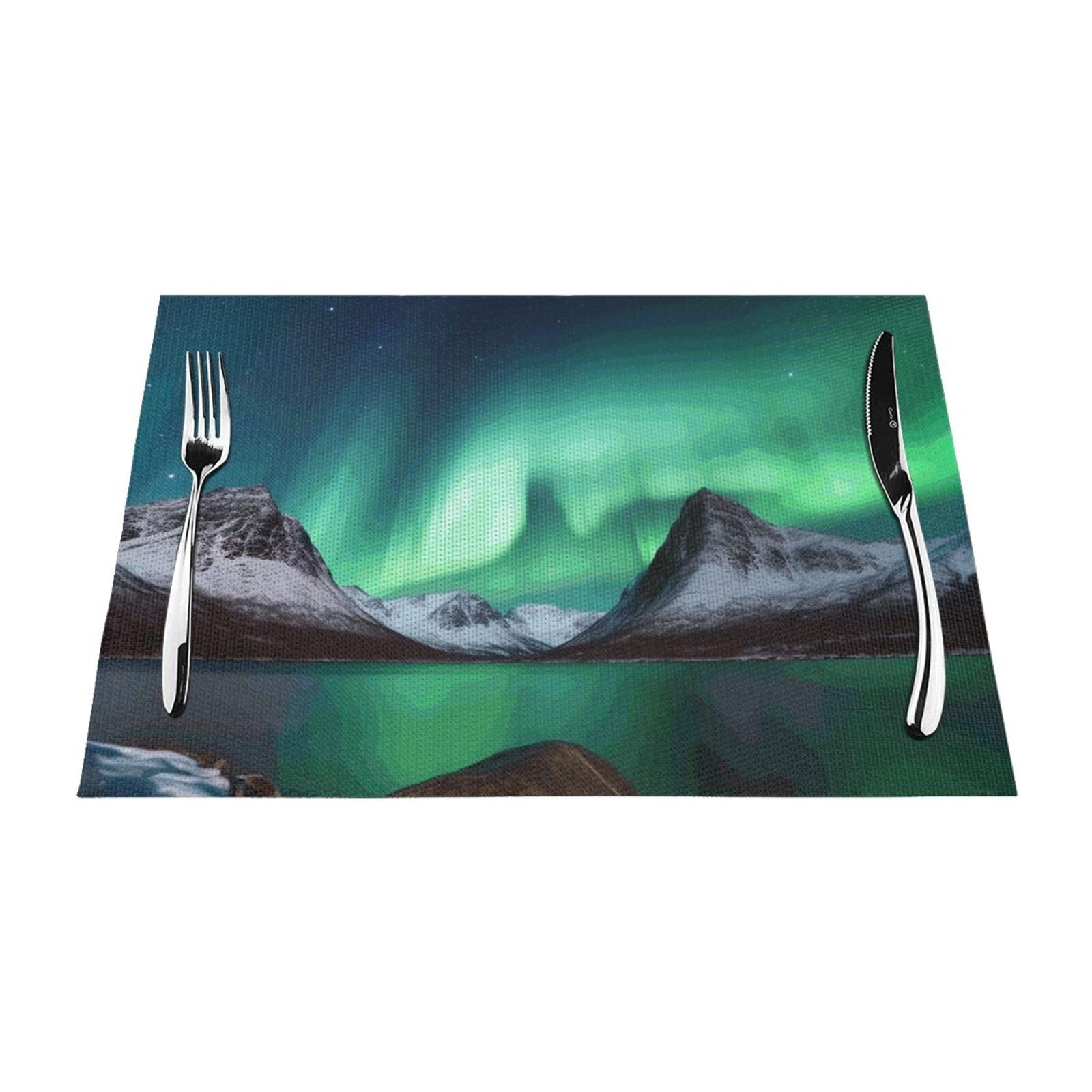 Placemats Set of 1 PC Heat Resistant Non-Slip Place Mats for Dining Table Aurora Borealis Placemats Wipeable Washable PVC Weave Table Mats for Party Kitchen Dining Decor