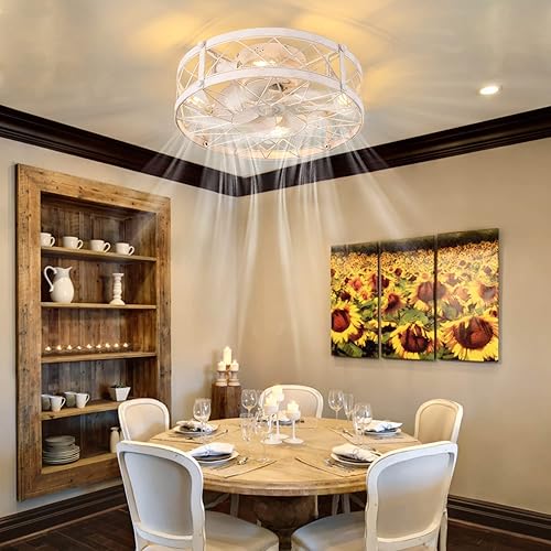 Miniatura 6 de COCOSTAR Ventilador de techo enjaulado con luz empotrada, ventilador de techo enjaulado blanco con luz de 20 pulgadas, ventilador de techo cerrado