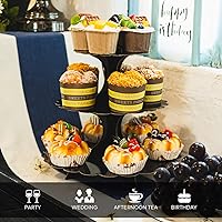 Vista 5 de Soporte para cupcakes de 3 niveles, 2 unidades, torre de exhibición de postres de cartón negro, soporte de pastel de varias capas para bodas