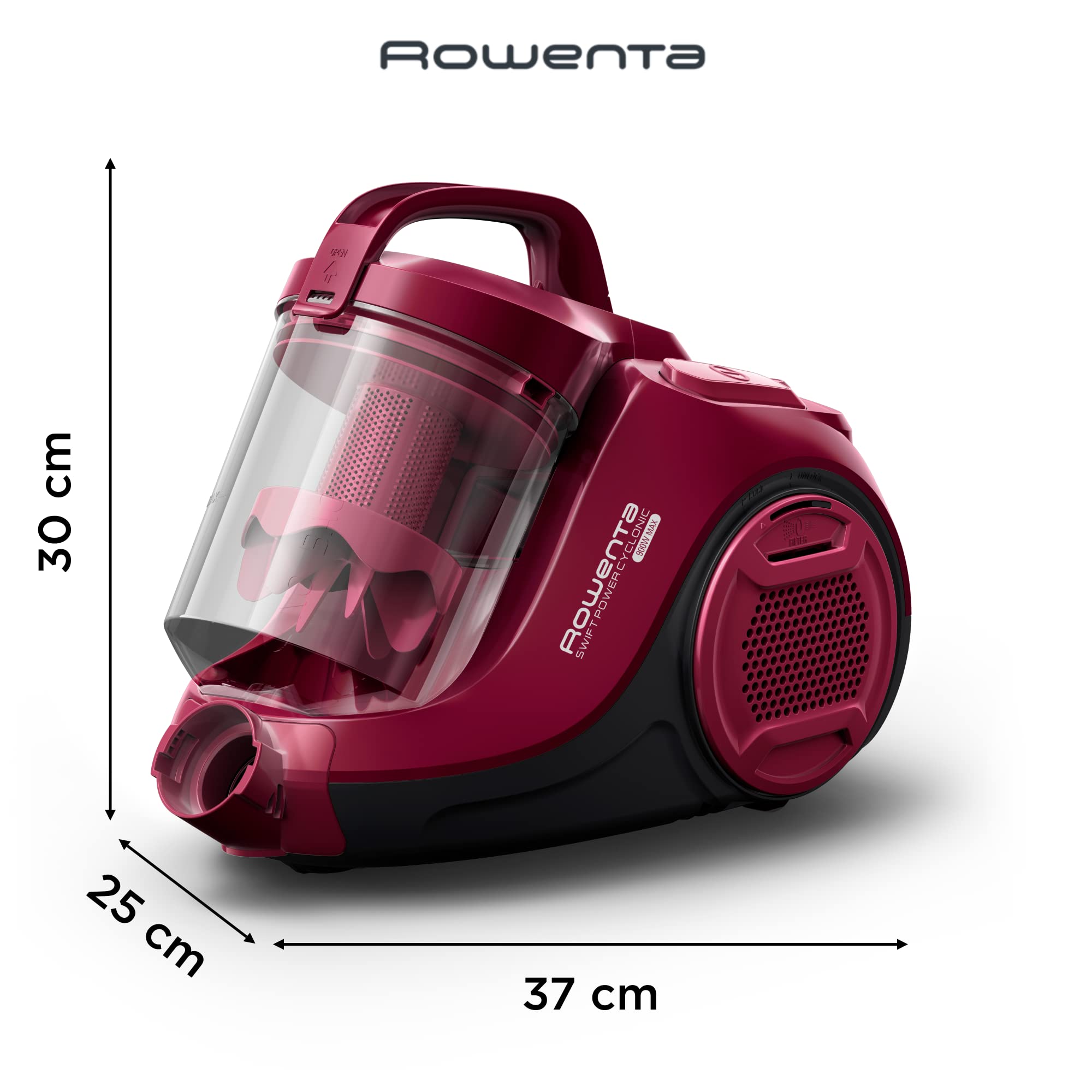 Rowenta Aspirapolvere a Traino Senza Sacco, Tecnologia Ciclonica, Design Compatto, Leggero, Filtro ad Alta efficienza spazzola parquet, Colore Rosso Vino, RO2933
