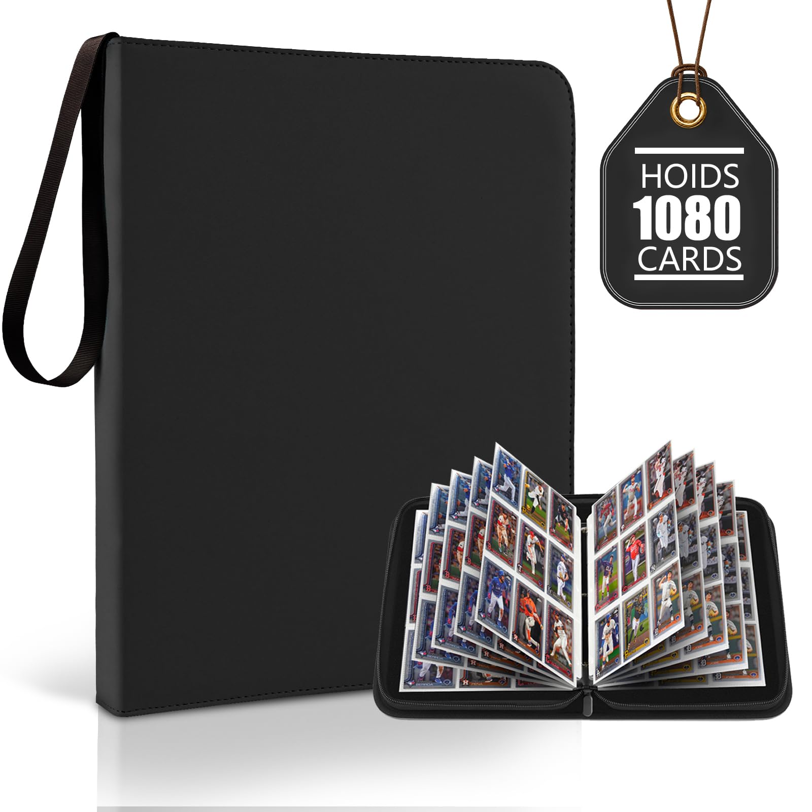 9 Pocket Zip Card Binder, Trading Card Album Holds 1080 Cards, Black