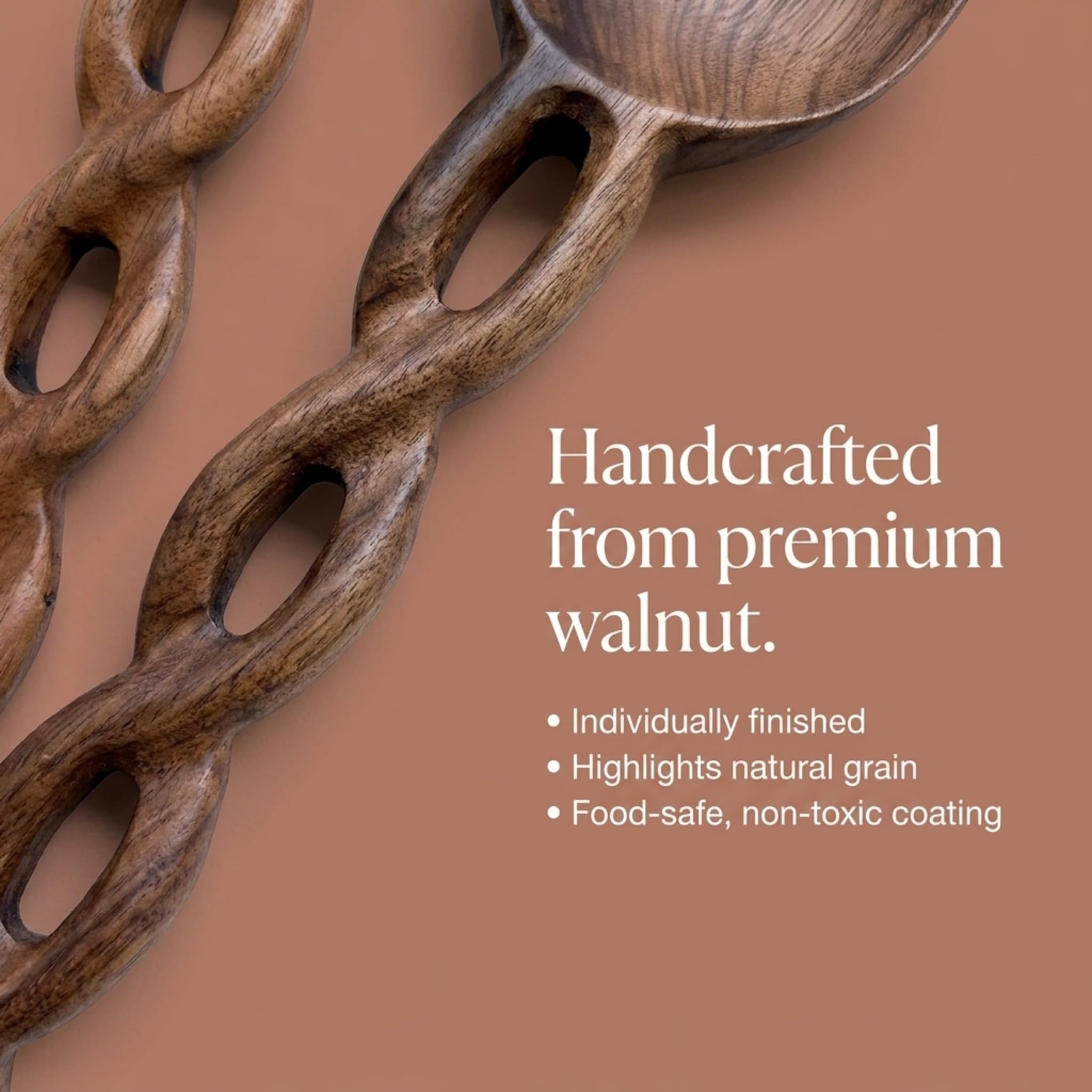 Salt & York Walnut Salad Tongs - Rustic Serving Utensils -5 Salt & York Walnut Salad Tongs - Rustic Serving Utensils -5