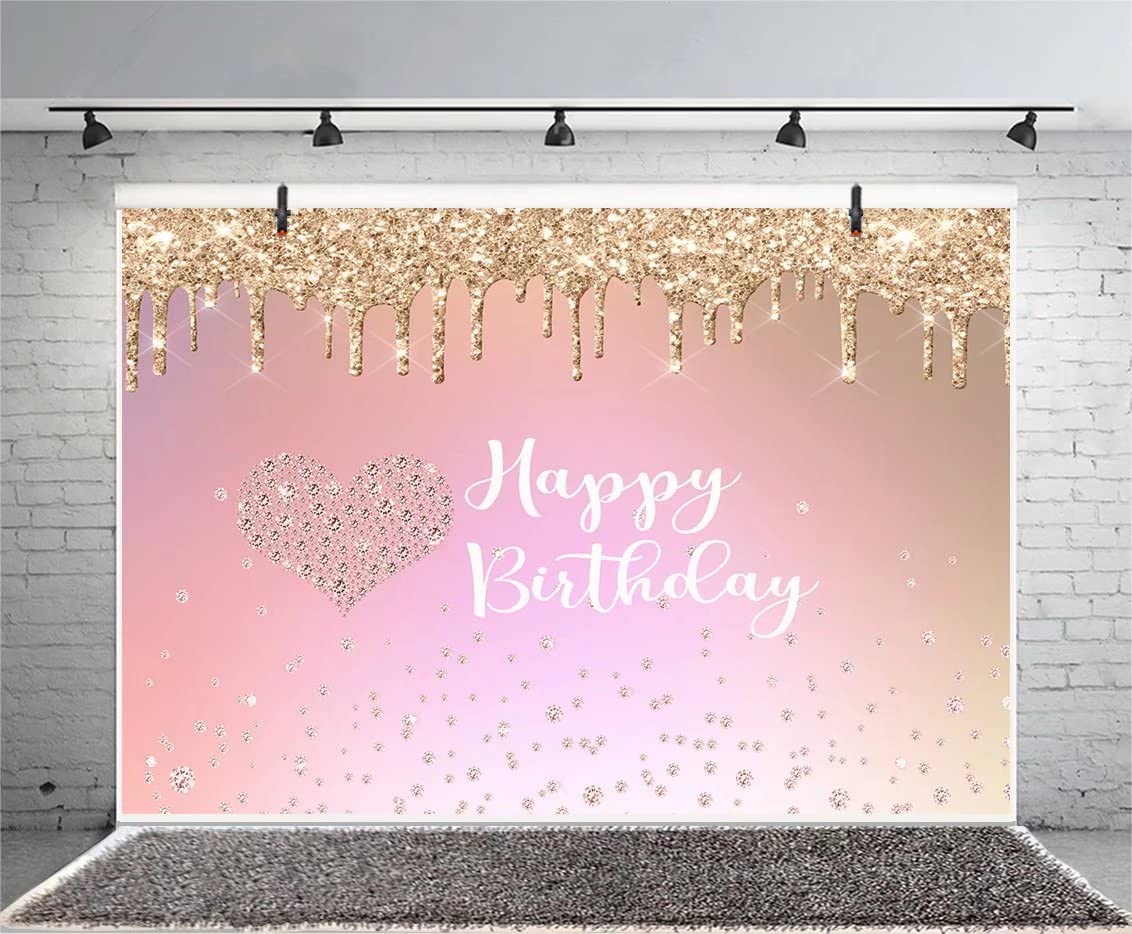 Yeele Fotohintergrund 16. Geburtstag – Roségold & Rosa, 2,1 X 2,1 M, Mit Prinzessinnen-Diamanten-Glitzer-Design