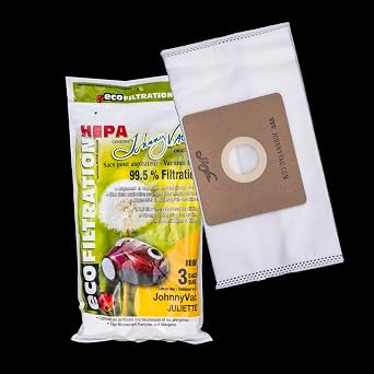 Johnny Vac 3-Pack Eco Filtration HEPA Vacuum Bags for Juliette, Paper, Lightweight, White, 3 Unit / 0.01 Ounces