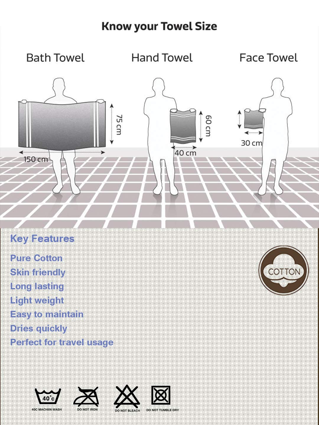 Athom Living Light Weight Cotton Premium Bath Towel 75x150 cm Pack of 3. 2