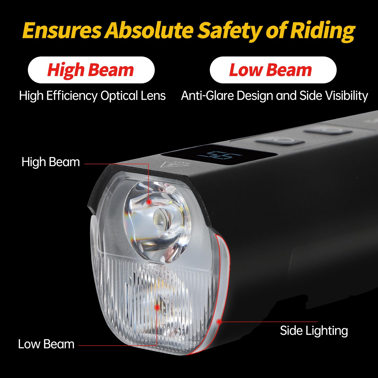 Lampe Velo 2 LED Ultra Puissantes 6000mAh Eclairage Velo Rechargeable USB C Lumiere Velo Avant et Arriere, Feu Arrière Vélo Intelligent, Affichage de Batterie & IPX6 Étanche Phare VTT Route