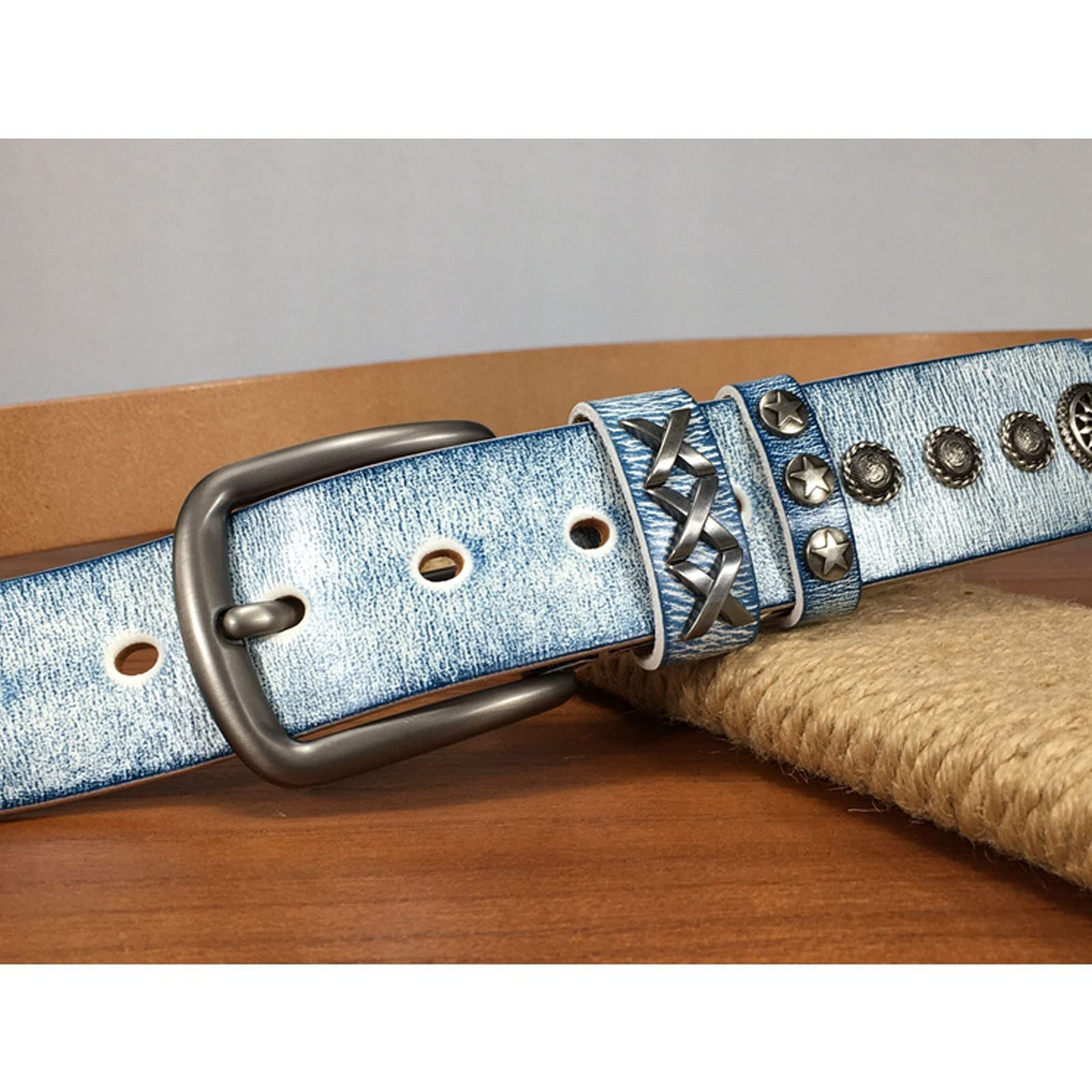 Vintage Blue Leather Belt Andalusia Leather Belt - Royal Blue - Aaron Leather Goods  main image 3