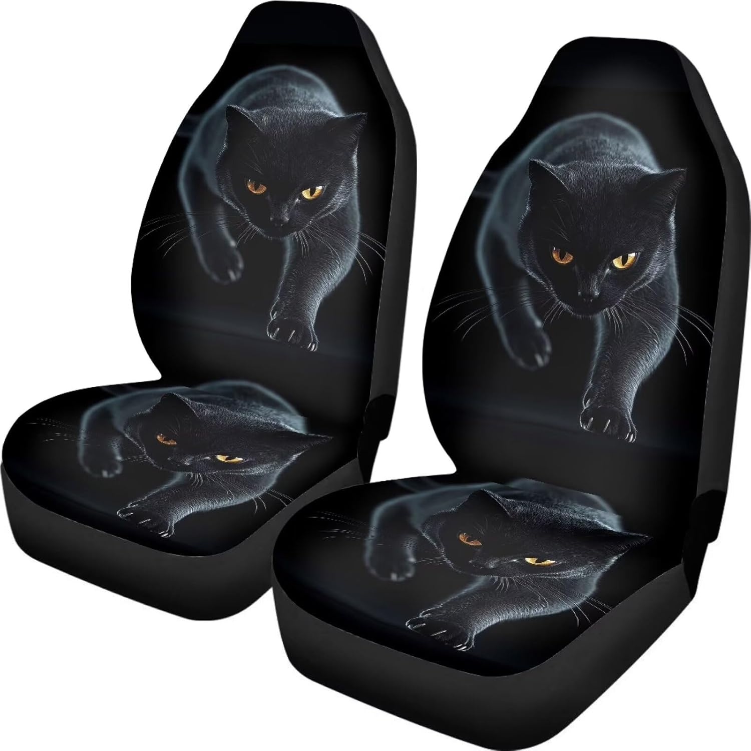 Black Cat Pattern Car Seat Covers, 2 Pieces Breathable Vehicles Front Seat Protectors, Scratch-Resistant Bucket Seat Cover Fits Most Vehicles, Sedans, Trucks, SUV, Vans